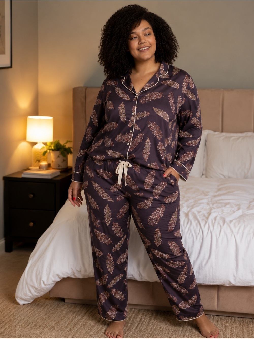 NWT CYBERJAMMIES Pyjama Set - LANA Brown Feather Print size XXL